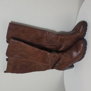 Women's Brown Knee High Heeled Boot Extra Wide Calf Size 12W
